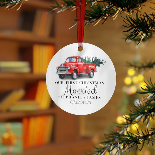 Our First Christmas Ornament, Red Truck with Christmas Tree