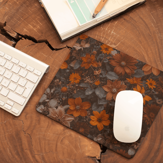 11.1" × 8.7" (Rectangle) Autumn Petal and Leaves PU Leather Mouse Mat