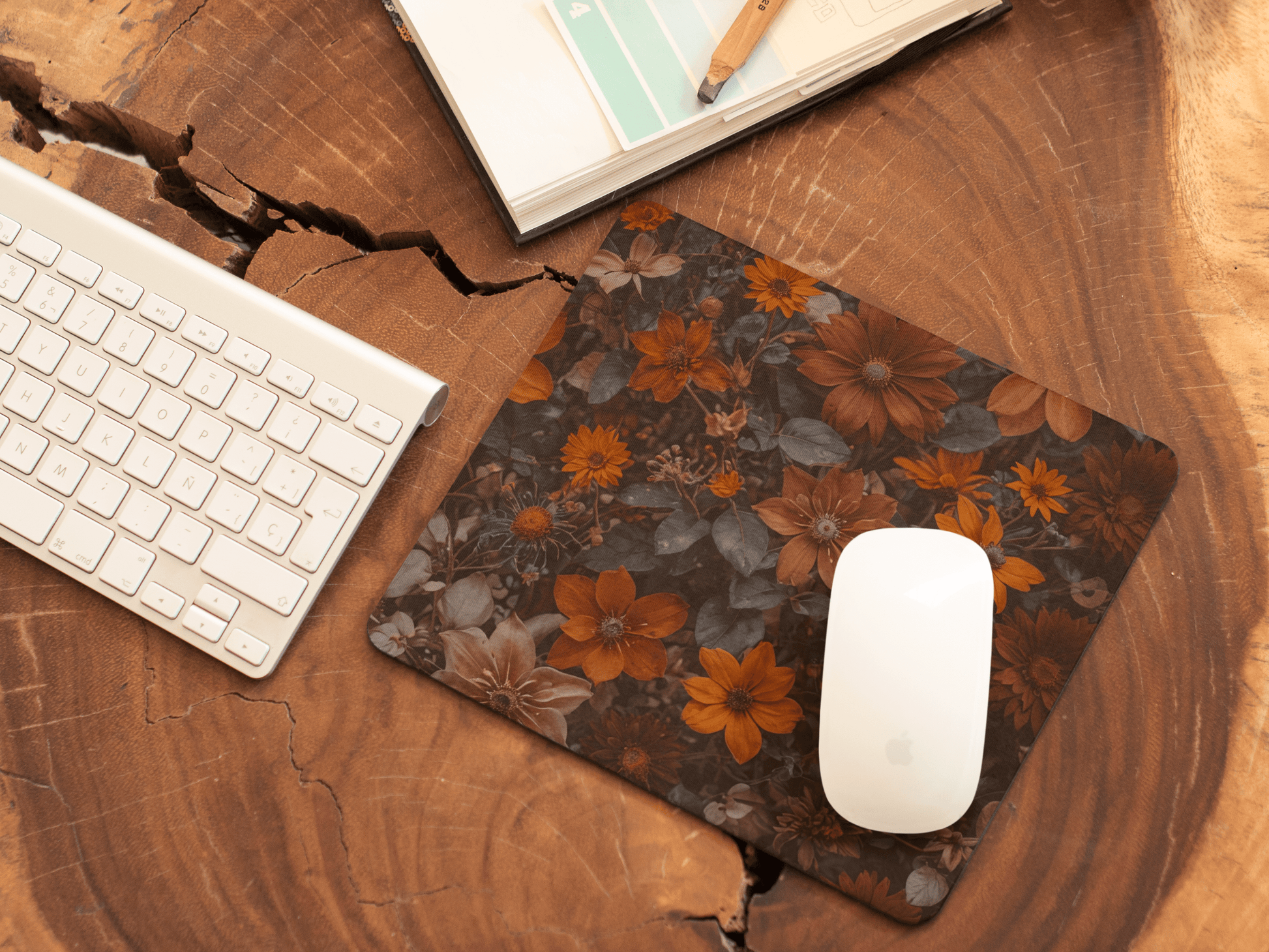 11.1" × 8.7" (Rectangle) Autumn Petal and Leaves PU Leather Mouse Mat