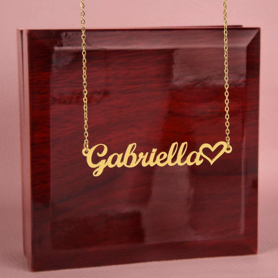 18k Yellow Gold Finish / Luxury Box Personalized Heart Name Necklace