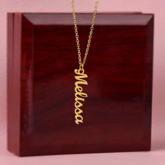 18k Yellow Gold Finish / Luxury Box Personalized Vertical Name Necklace