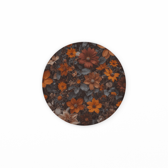 8.7" × 8.7" (Round) Autumn Petal and Leaves PU Leather Mouse Mat