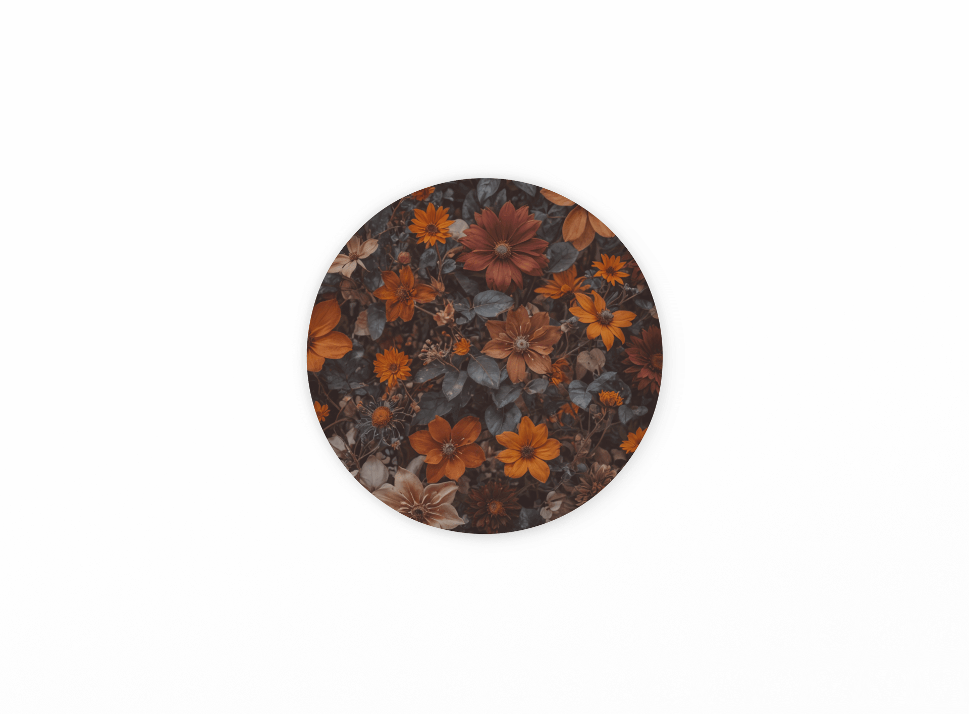 8.7" × 8.7" (Round) Autumn Petal and Leaves PU Leather Mouse Mat