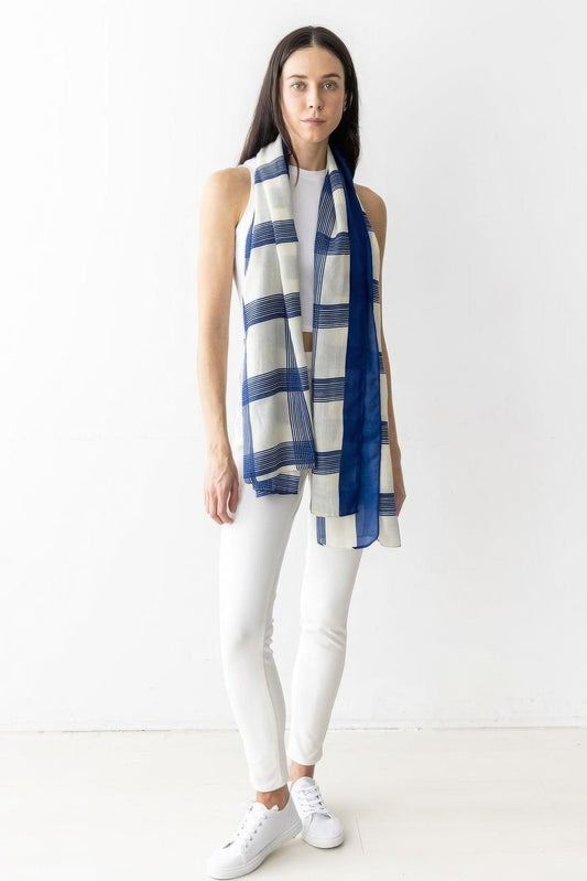 Blue Fashion Plaid Skinny Scarf