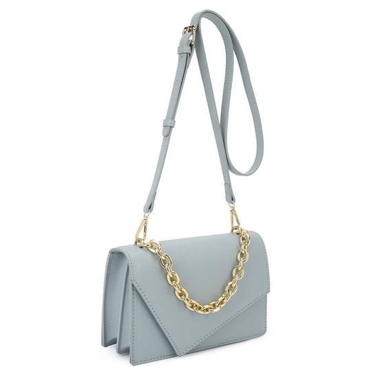 Blue Smooth Plain Chain Link Crossbody Bag