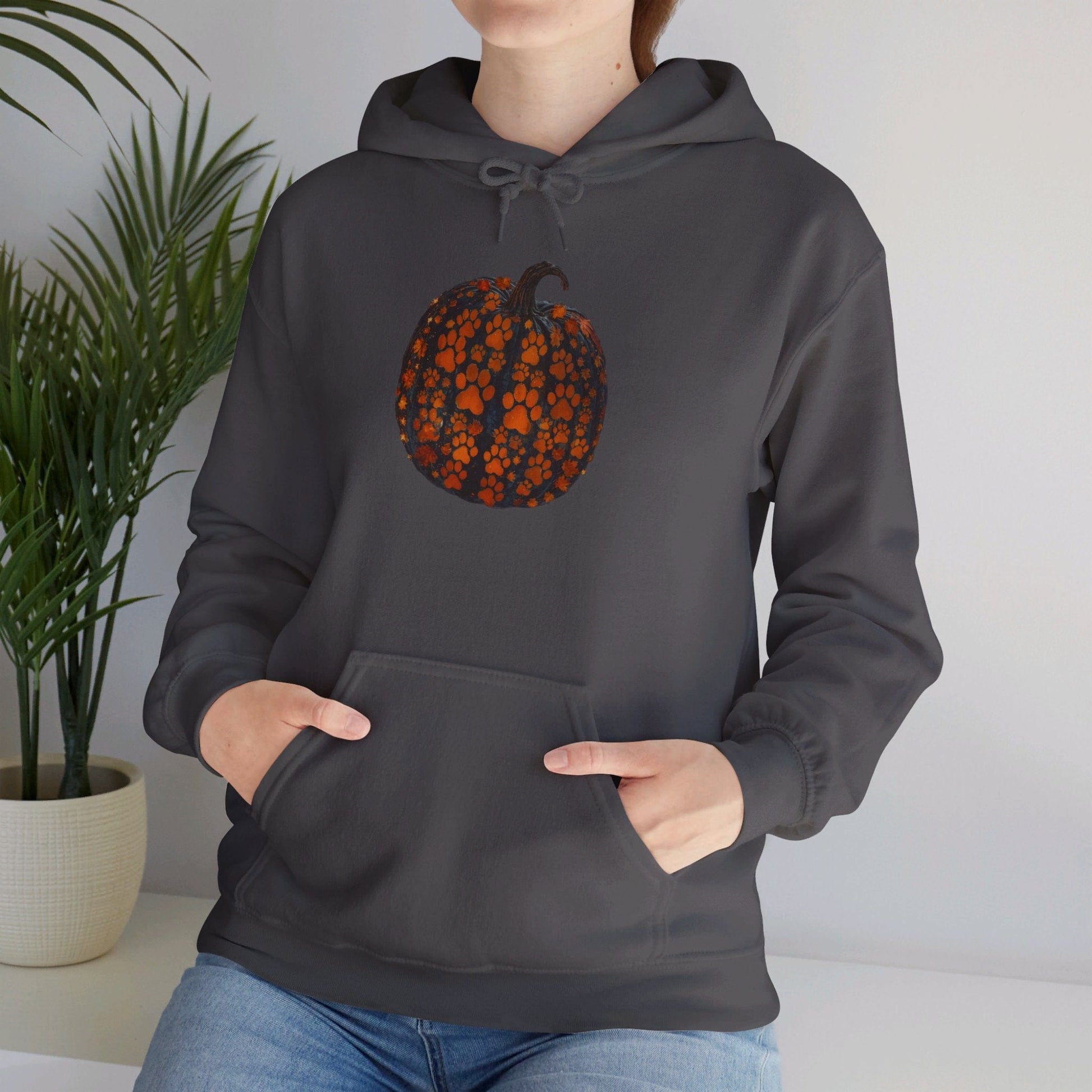 Charcoal / S Dog Paw Pumpkin Unisex Heavy Blend™ Hooded Sweatshirt