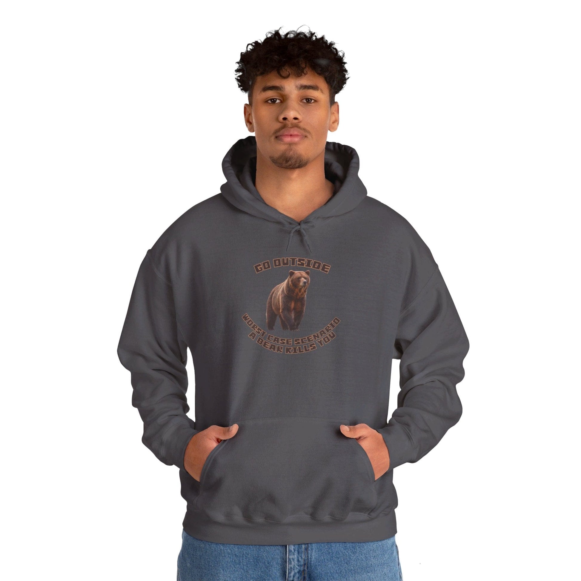 Charcoal / S Go Outside Worst Case Scenario a Bear Kills You Unisex Heavy Blend™ Hooded Sweatshirt