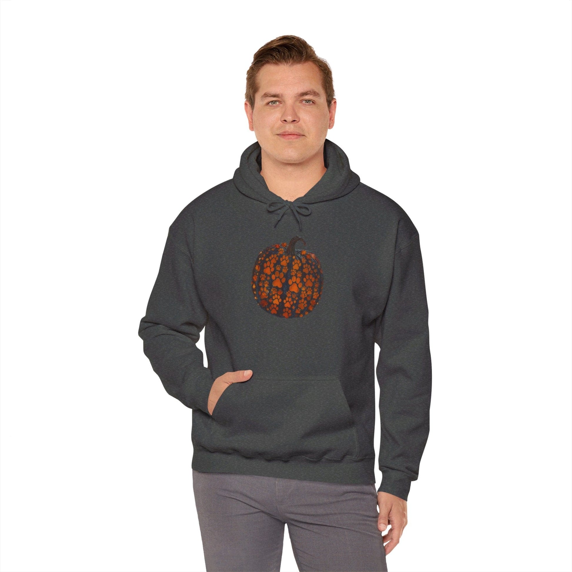 Dark Heather / S Dog Paw Pumpkin Unisex Heavy Blend™ Hooded Sweatshirt