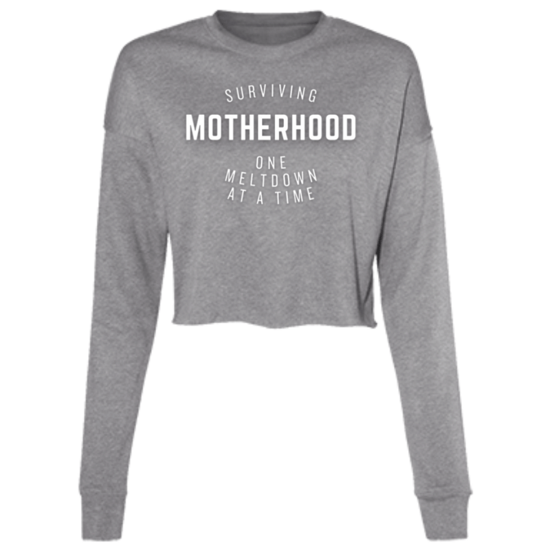 Deep Heather / S SURVIVING MOTHERHOOD ONE MELTDOWN AT A TIME -Cropped Fleece Crew