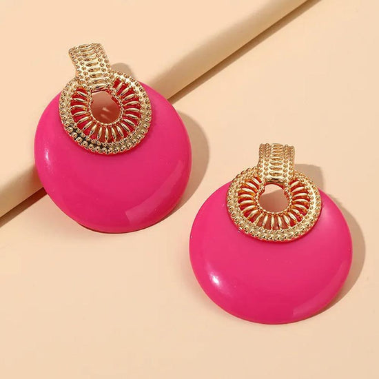 Fuchsia Round Metal Post Earring