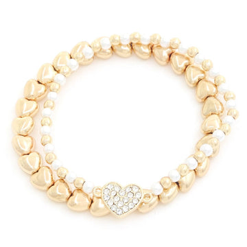 Gold Heart Charm Beaded Bracelet Set