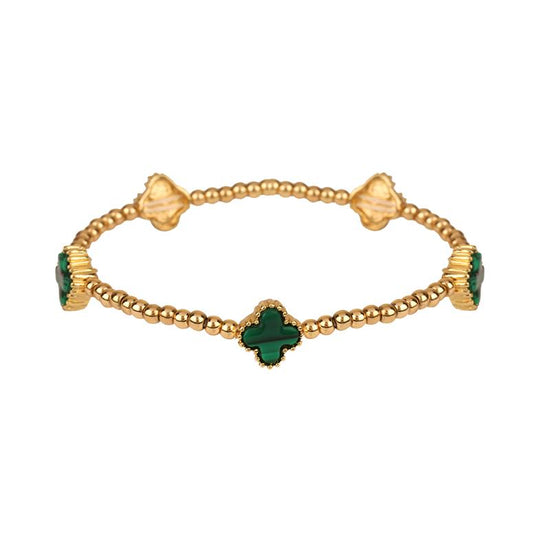 Green Metal Flower Station Stretch Bracelet