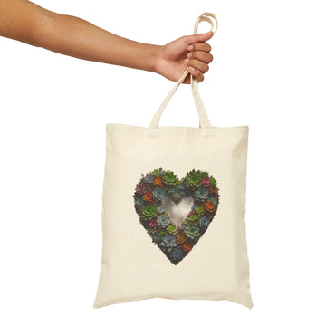 Heart Succulent Cotton Canvas Tote Bag