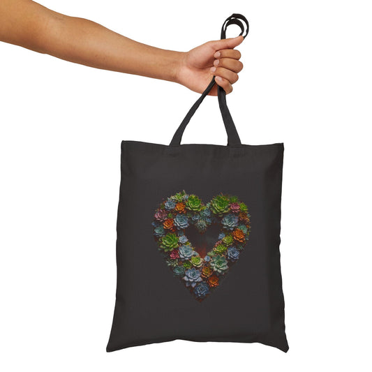 Heart Succulent Cotton Canvas Tote Bag