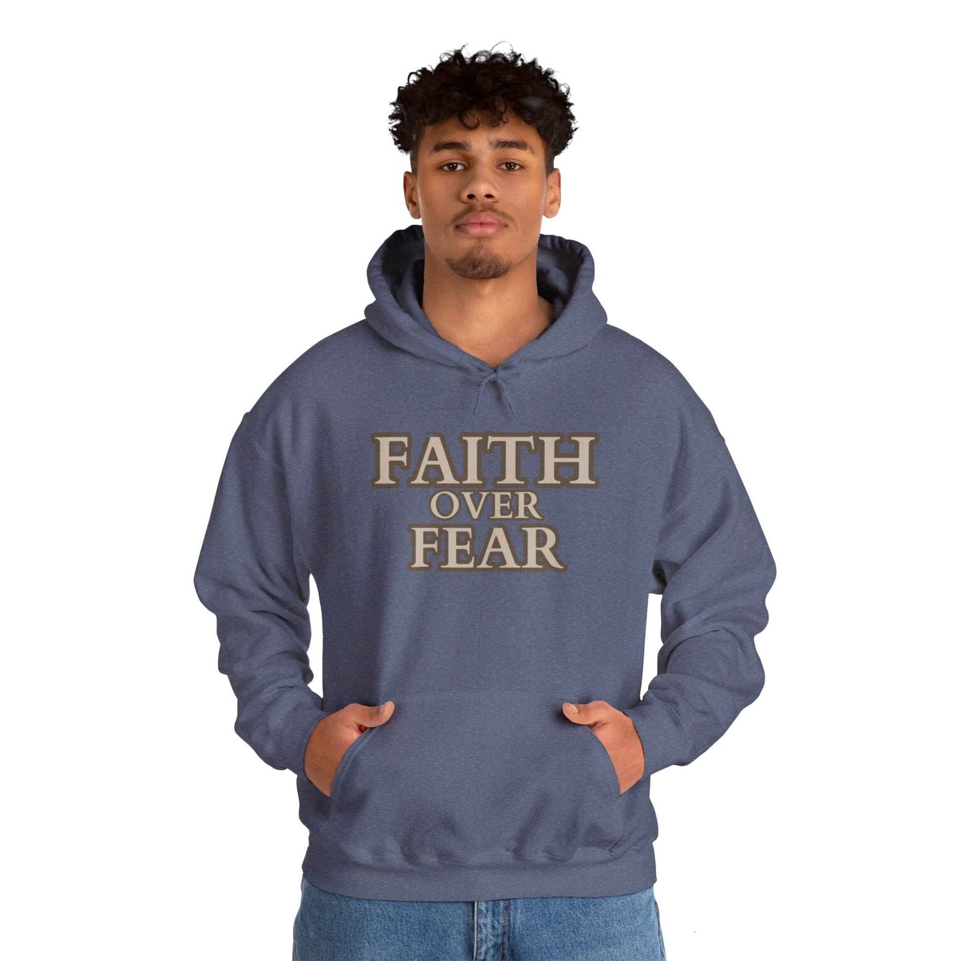 Heather Navy / S Faith Over Fear Unisex Heavy Blend™ Hooded Sweatshirt