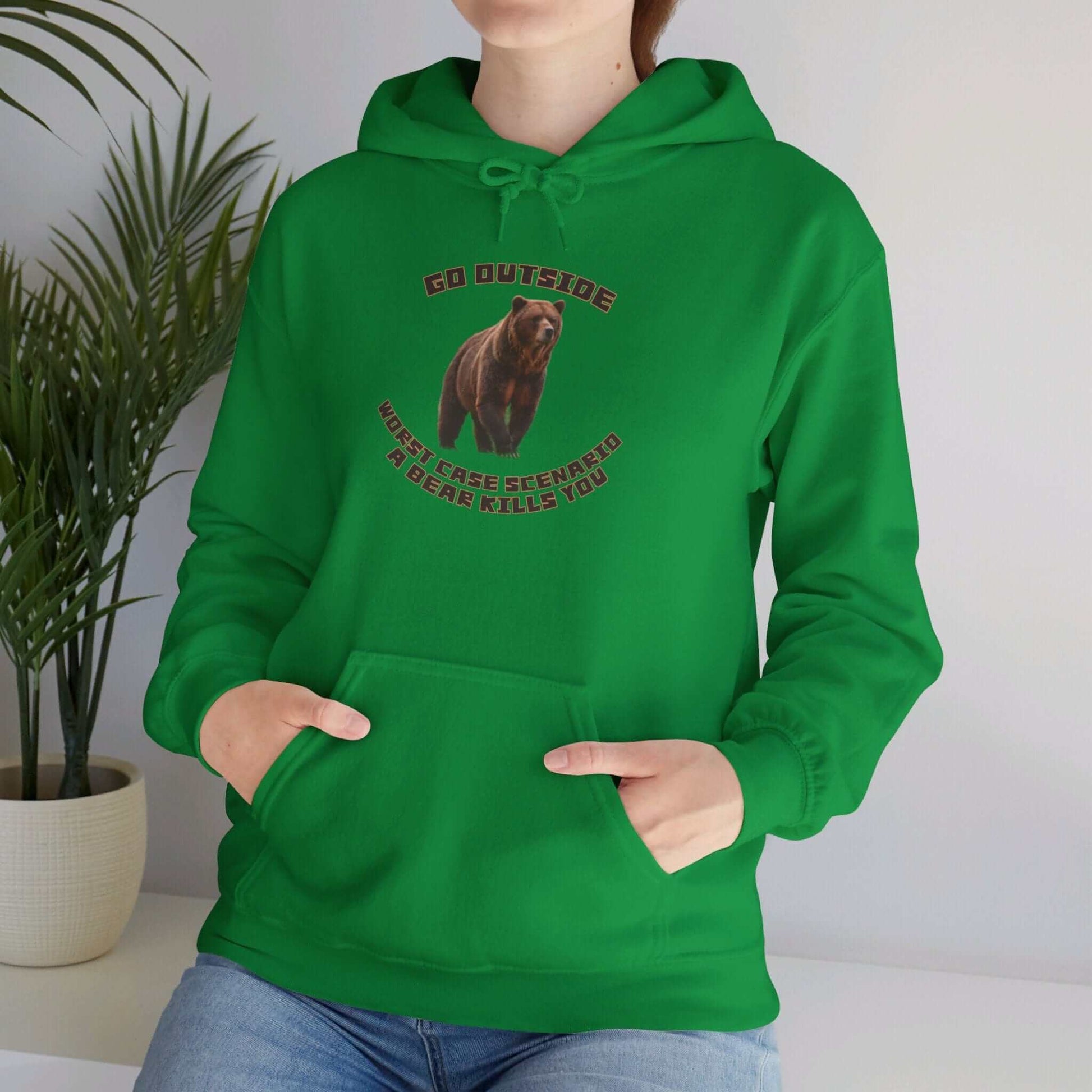 Irish Green / S Go Outside Worst Case Scenario a Bear Kills You Unisex Heavy Blend™ Hooded Sweatshirt