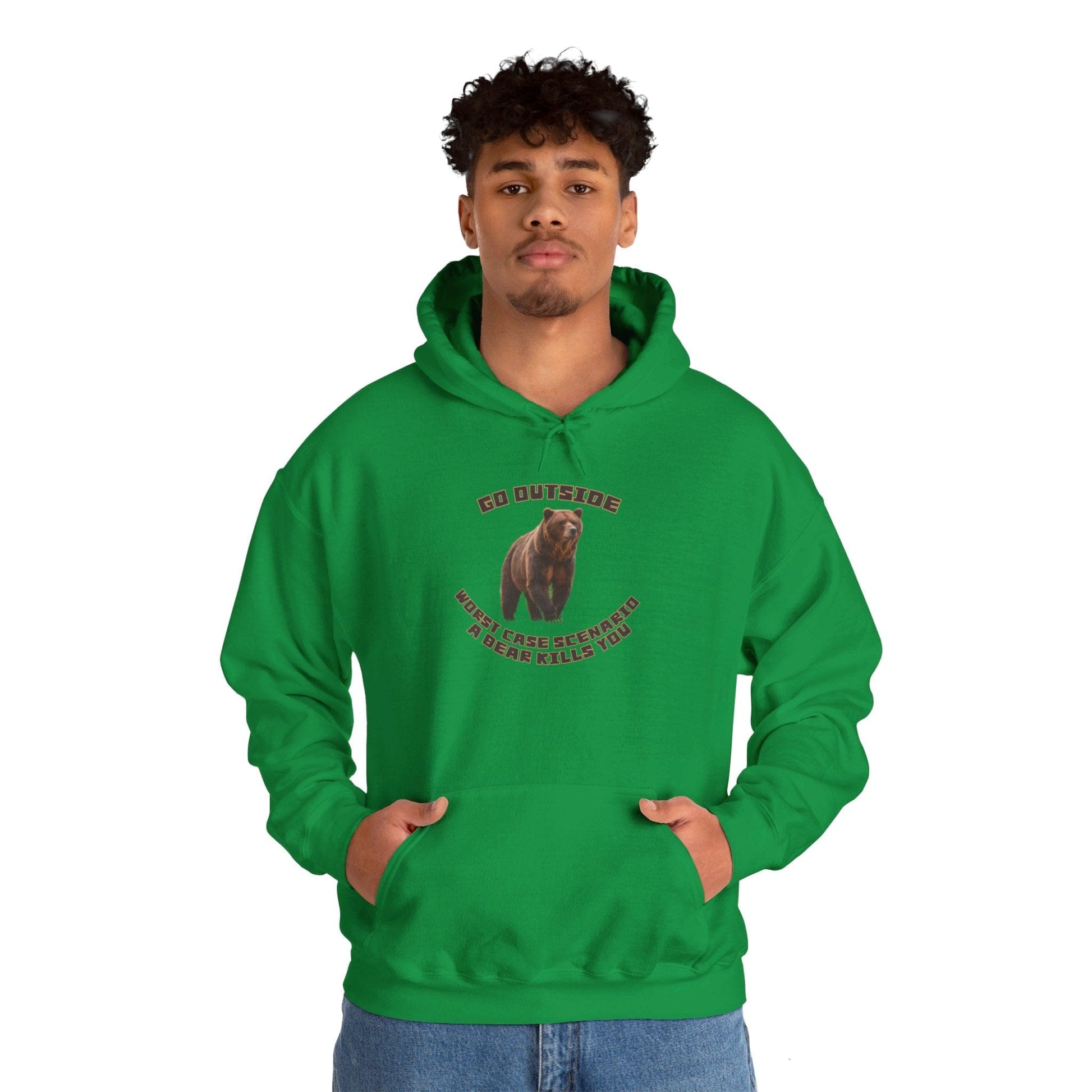 Irish Green / S Go Outside Worst Case Scenario a Bear Kills You Unisex Heavy Blend™ Hooded Sweatshirt