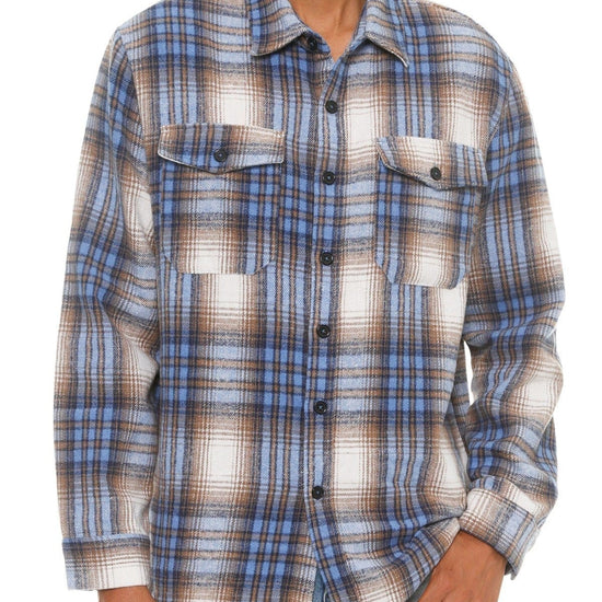 L Men's Checkered Soft Flannel Shacket - Blue Sand