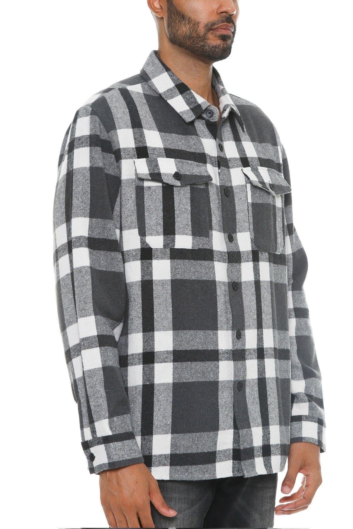 L Men's Checkered Soft Flannel Shacket - Grey/Black