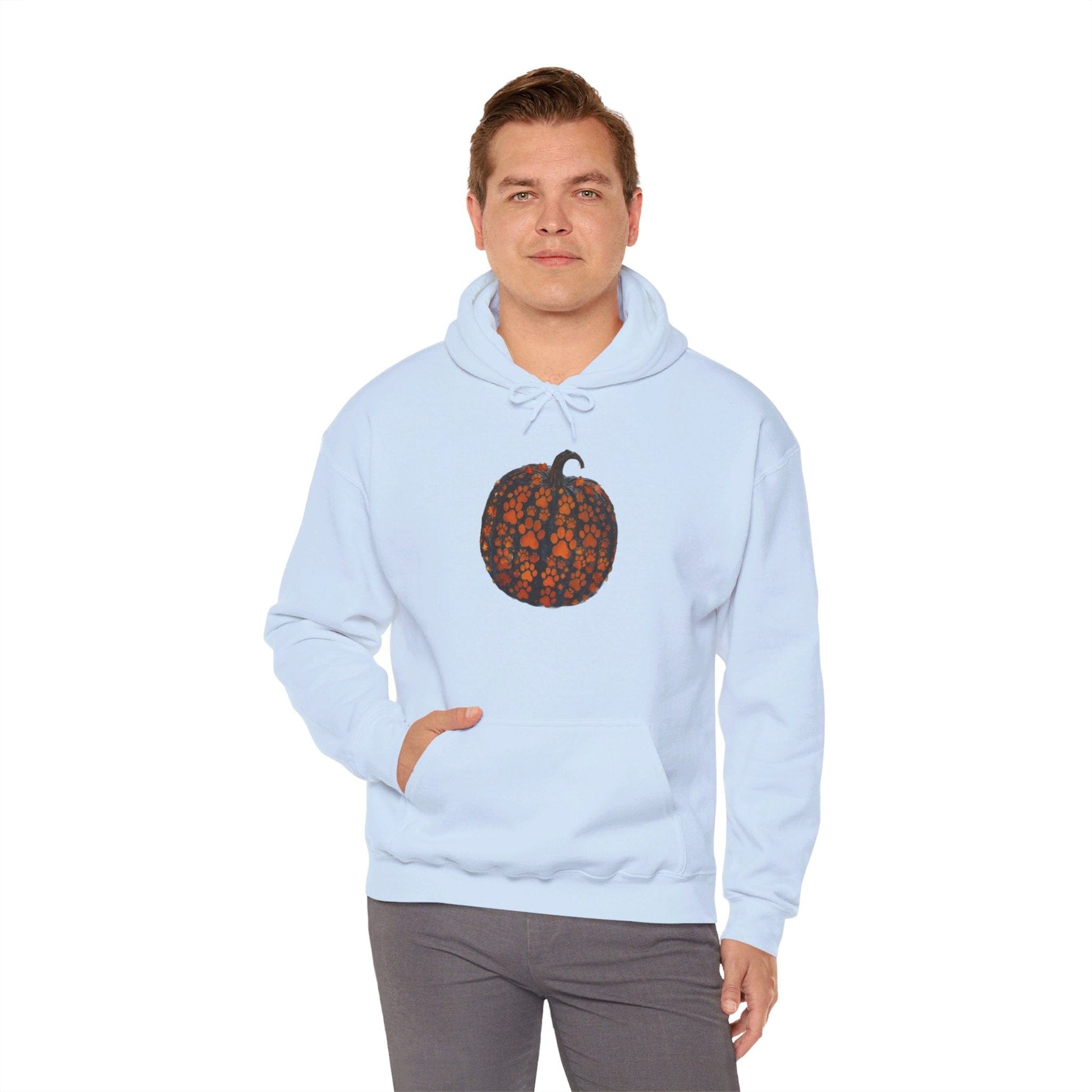 Light Blue / S Dog Paw Pumpkin Unisex Heavy Blend™ Hooded Sweatshirt