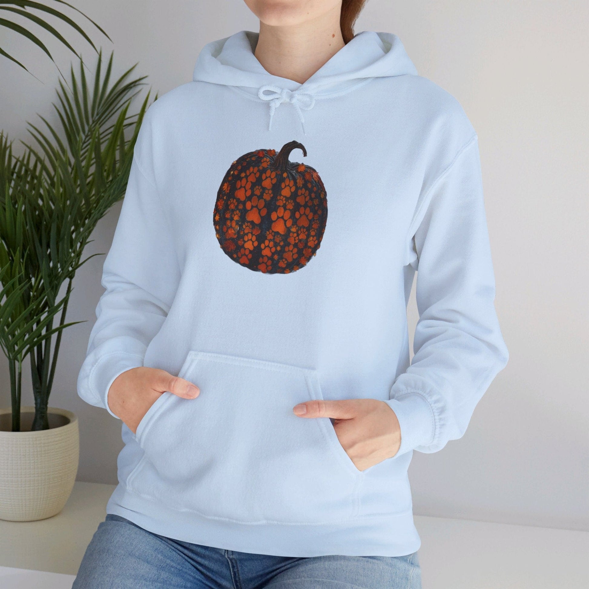 Light Blue / S Dog Paw Pumpkin Unisex Heavy Blend™ Hooded Sweatshirt