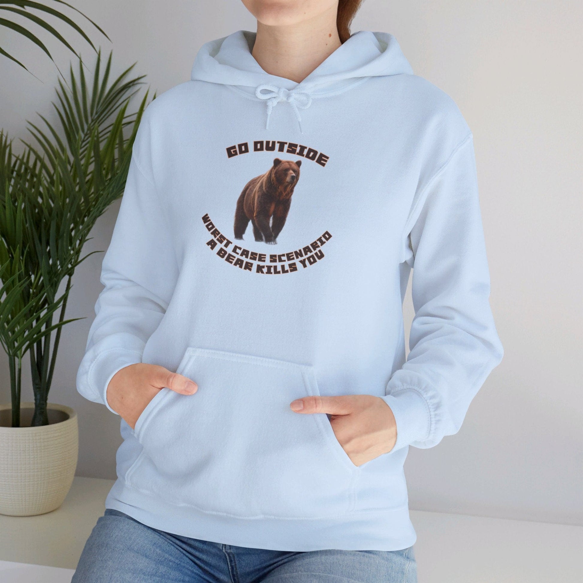 Light Blue / S Go Outside Worst Case Scenario a Bear Kills You Unisex Heavy Blend™ Hooded Sweatshirt