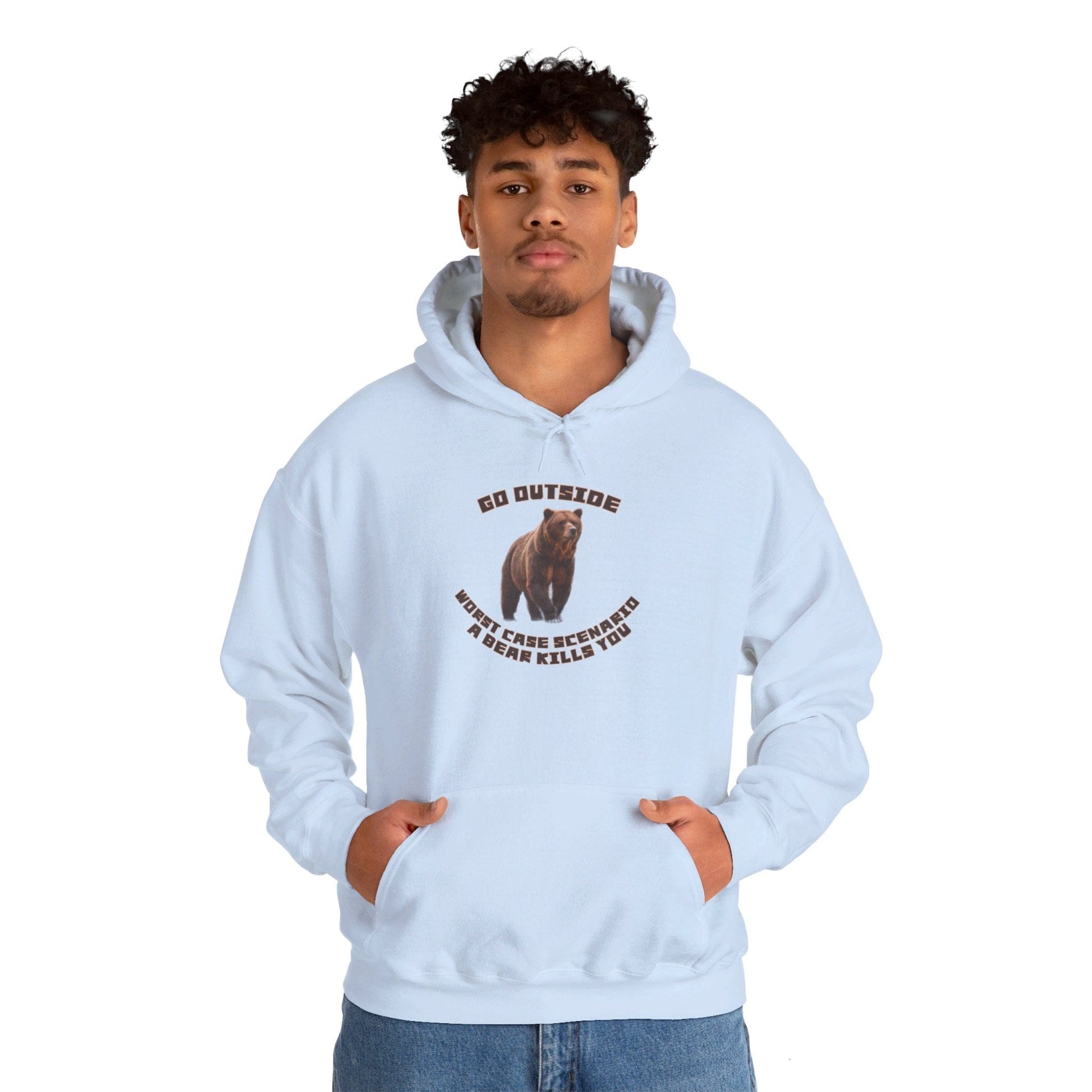 Light Blue / S Go Outside Worst Case Scenario a Bear Kills You Unisex Heavy Blend™ Hooded Sweatshirt