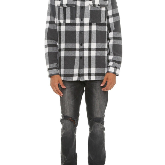 M Men's Checkered Soft Flannel Shacket - Grey/Black