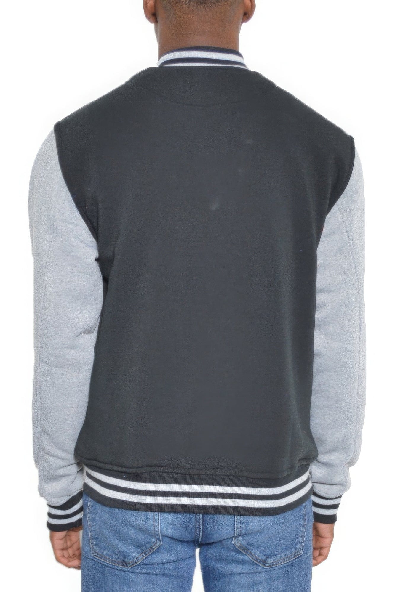 Mens Fleece Snap Button Varsity Jacket-Black/Grey