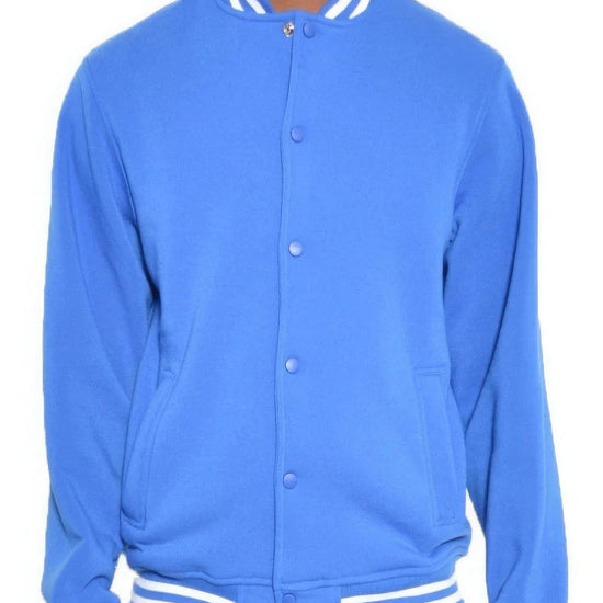 Mens Fleece Snap Button Varsity Jacket-Royal