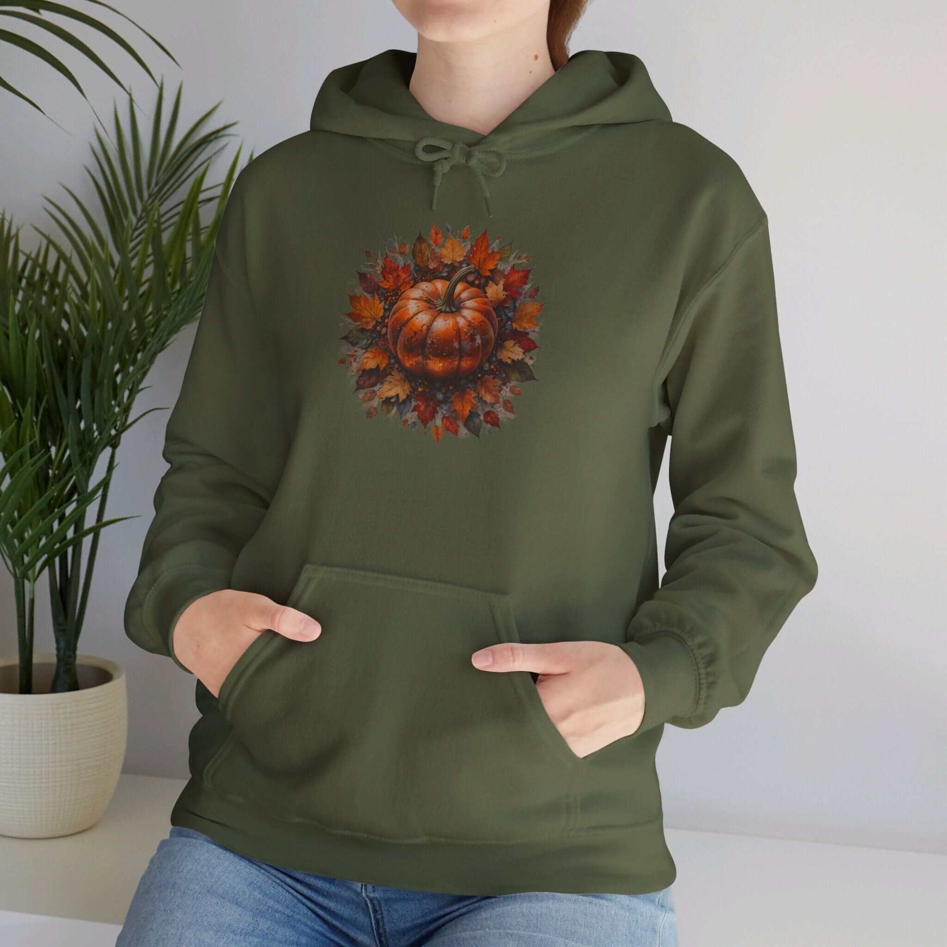 Military Green / S Pumpkin Foliage Unisex Heavy Blend™ Hooded Sweatshirt: Cozy Comfort for Chilly Days