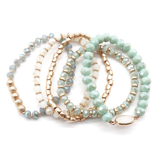 Mint Multi Bead Stretch Bracelet Set