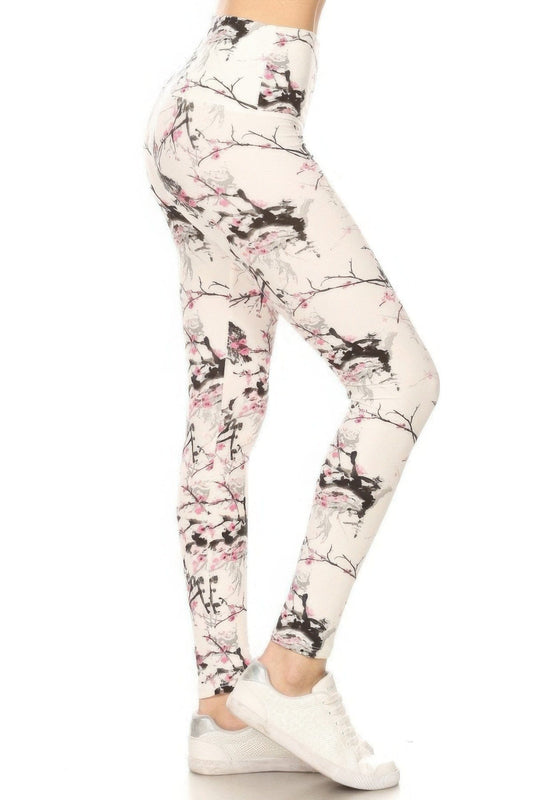 Multi 5-inch Long Yoga Style Banded Lined Floral Printed Knit Legging