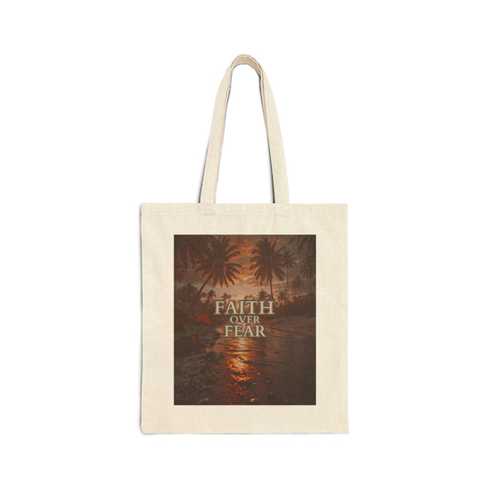 Natural / 15" x 16" Faith Over Fear Cotton Canvas Tote Bag