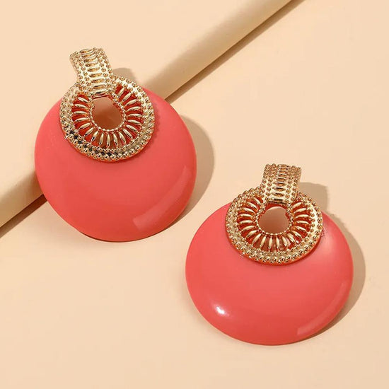 Orange Round Metal Post Earring