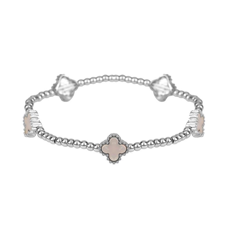 Pink/Silver Metal Flower Station Stretch Bracelet