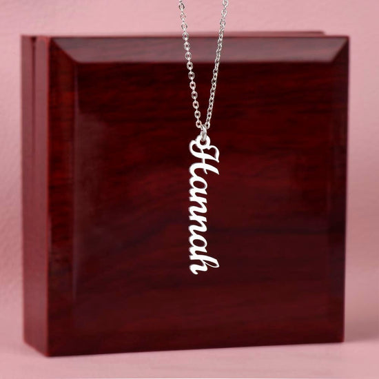 Polished Stainless Steel / Luxury Box Vertical Name Necklace