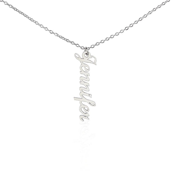 Polished Stainless Steel / Standard Box Vertical Name Necklace