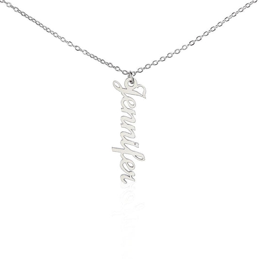 Polished Stainless Steel / Standard Box Vertical Name Necklace