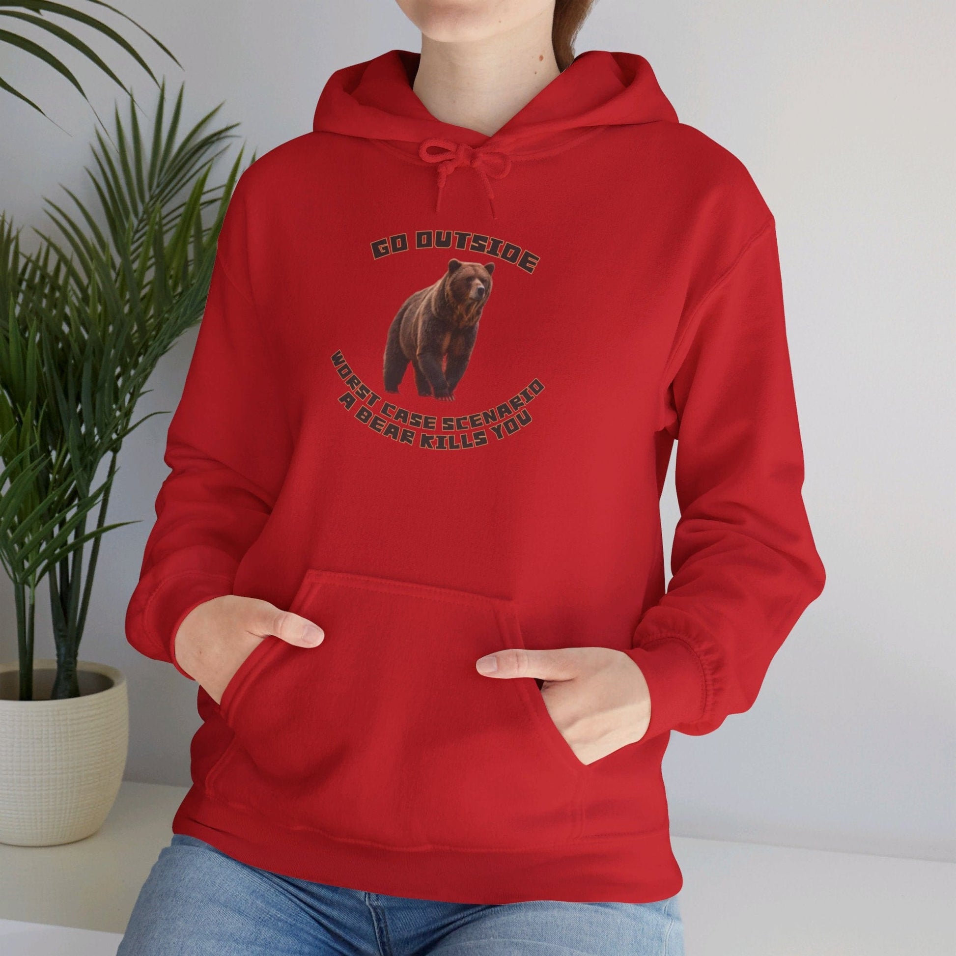 Red / S Go Outside Worst Case Scenario a Bear Kills You Unisex Heavy Blend™ Hooded Sweatshirt