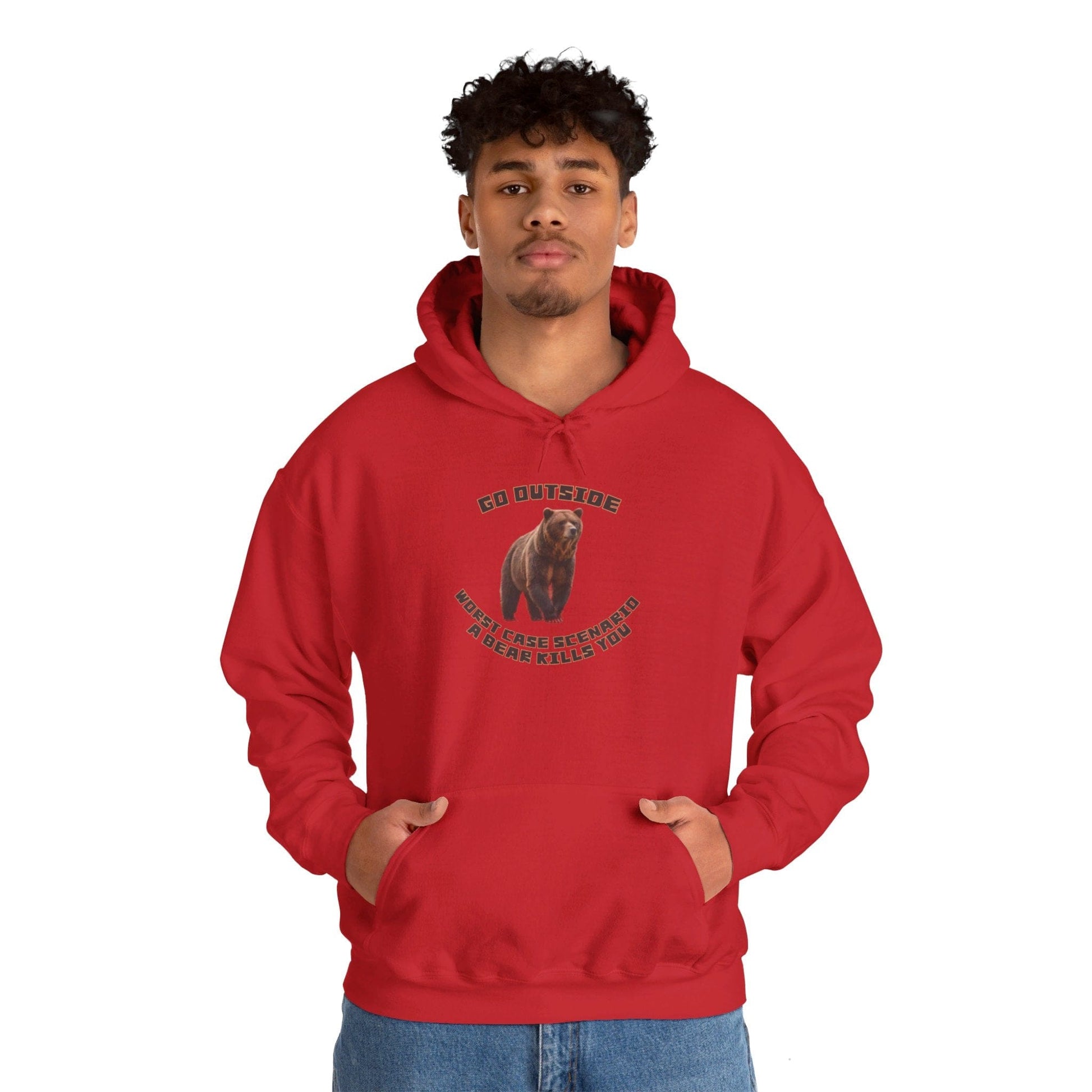 Red / S Go Outside Worst Case Scenario a Bear Kills You Unisex Heavy Blend™ Hooded Sweatshirt