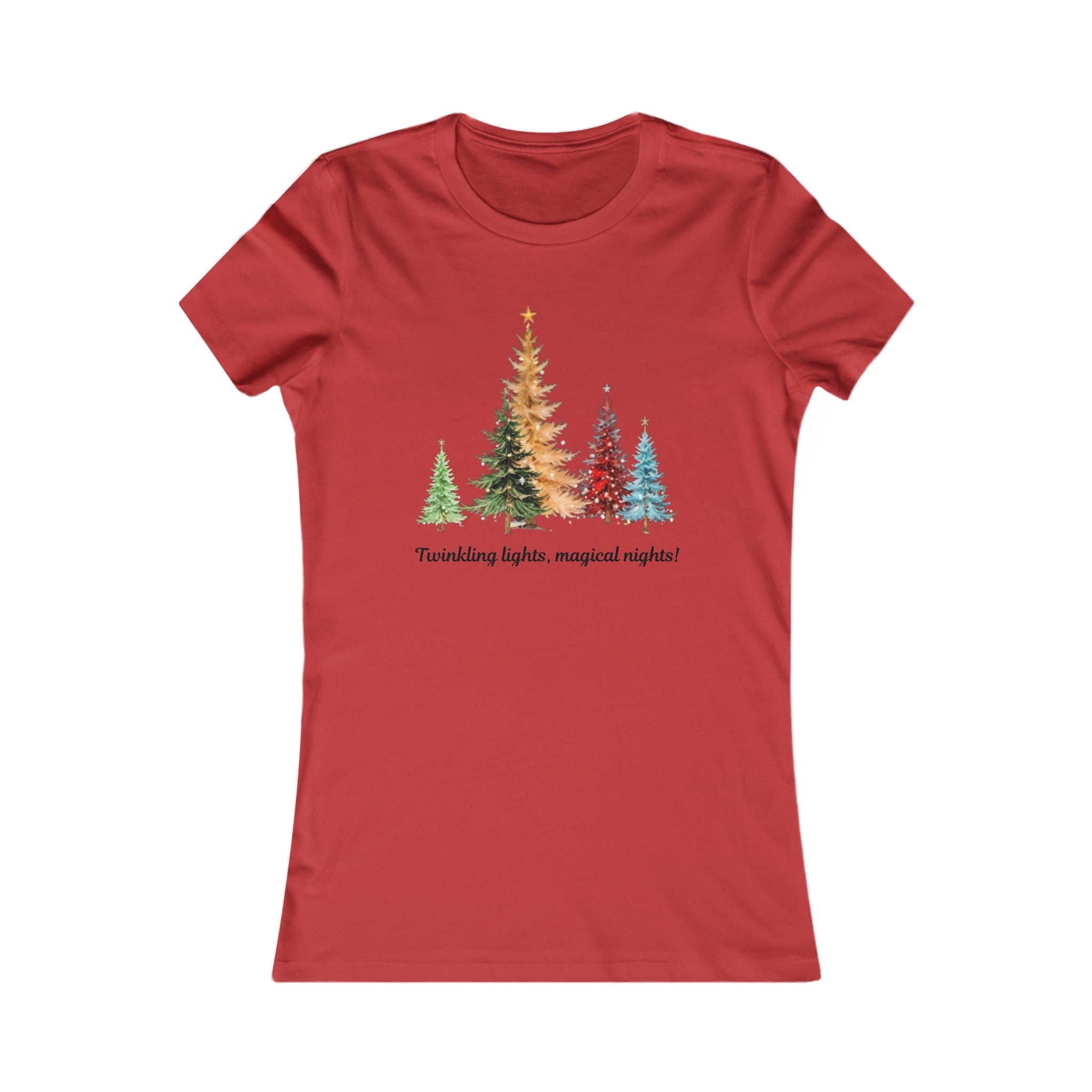 Red / S Twinkling Lights, Magical Nights Women's Favorite Tee