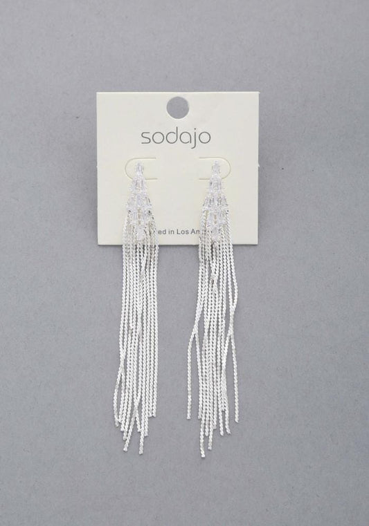 Rhodium Sodajo Crystal Metal Chain Dangle Earring