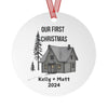 Round / One Size Our First Christmas Metal Ornament with Customizable Names/Year