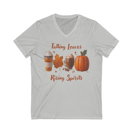 S / Athletic Heather Falling Leaves, Rising Spirits Unisex V-Neck Tee: Stylish Comfort for Every Occasion