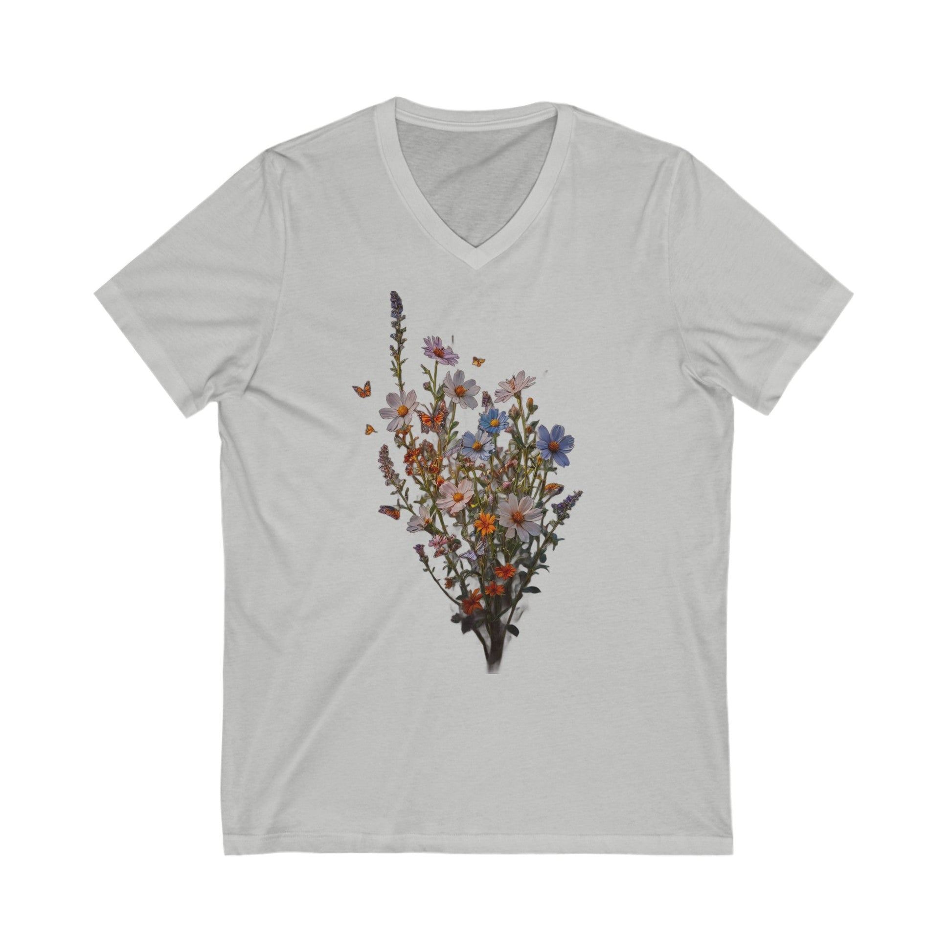 S / Athletic Heather Wildflower Unisex Jersey Short Sleeve V-Neck Tee