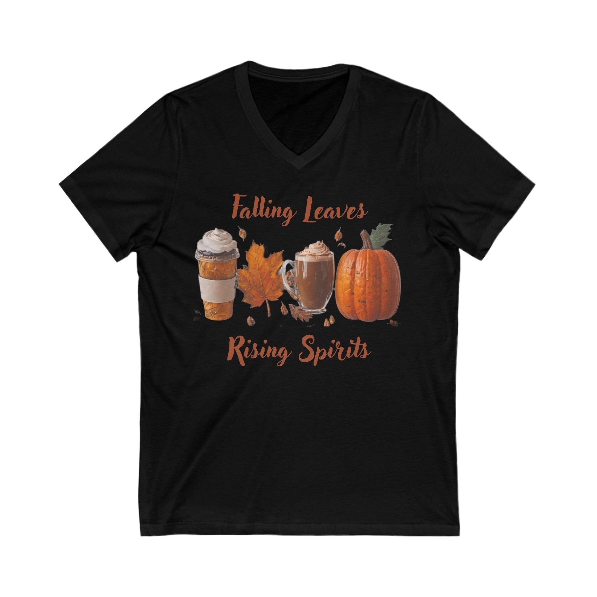 S / Black Falling Leaves, Rising Spirits Unisex V-Neck Tee: Stylish Comfort for Every Occasion