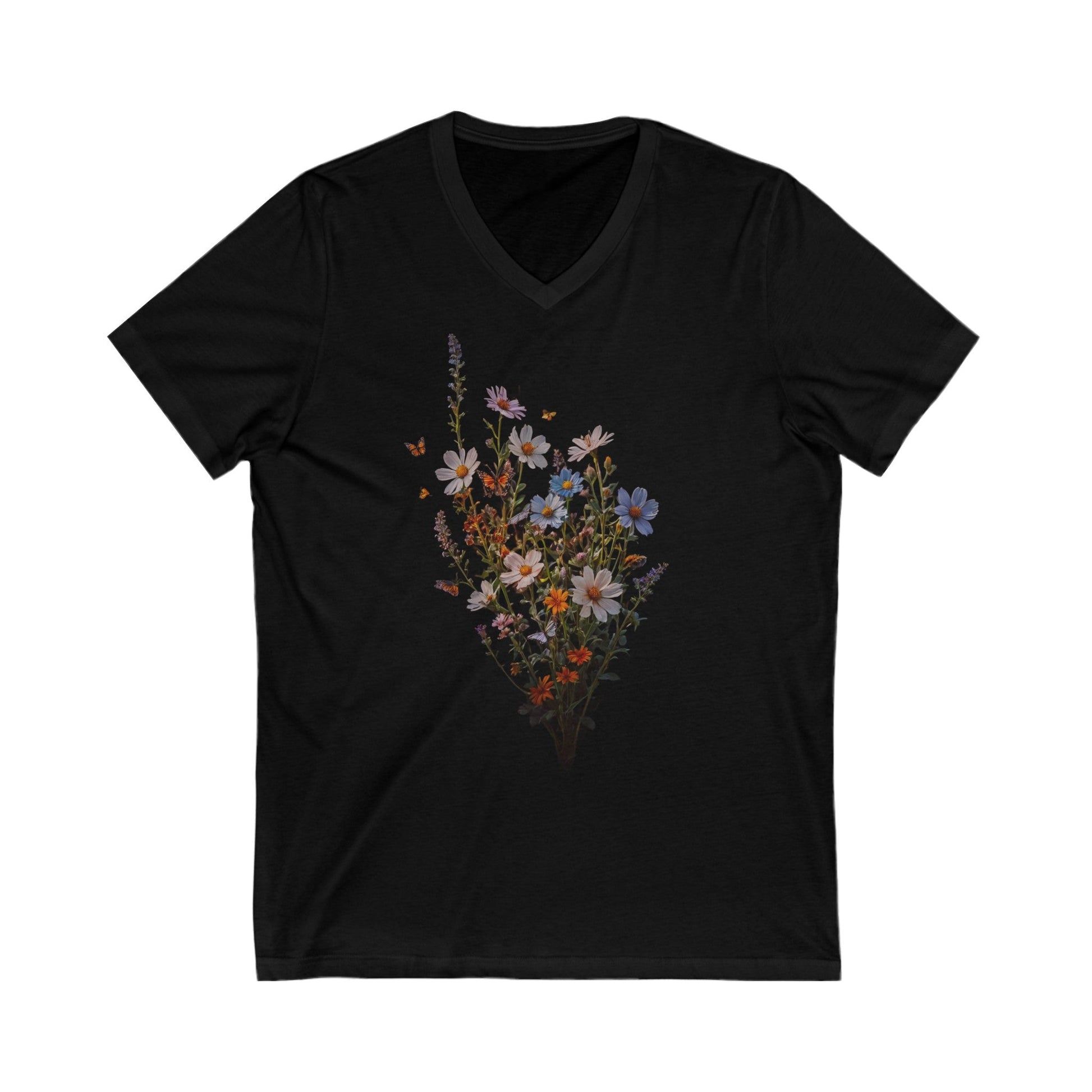 S / Black Wildflower Unisex Jersey Short Sleeve V-Neck Tee