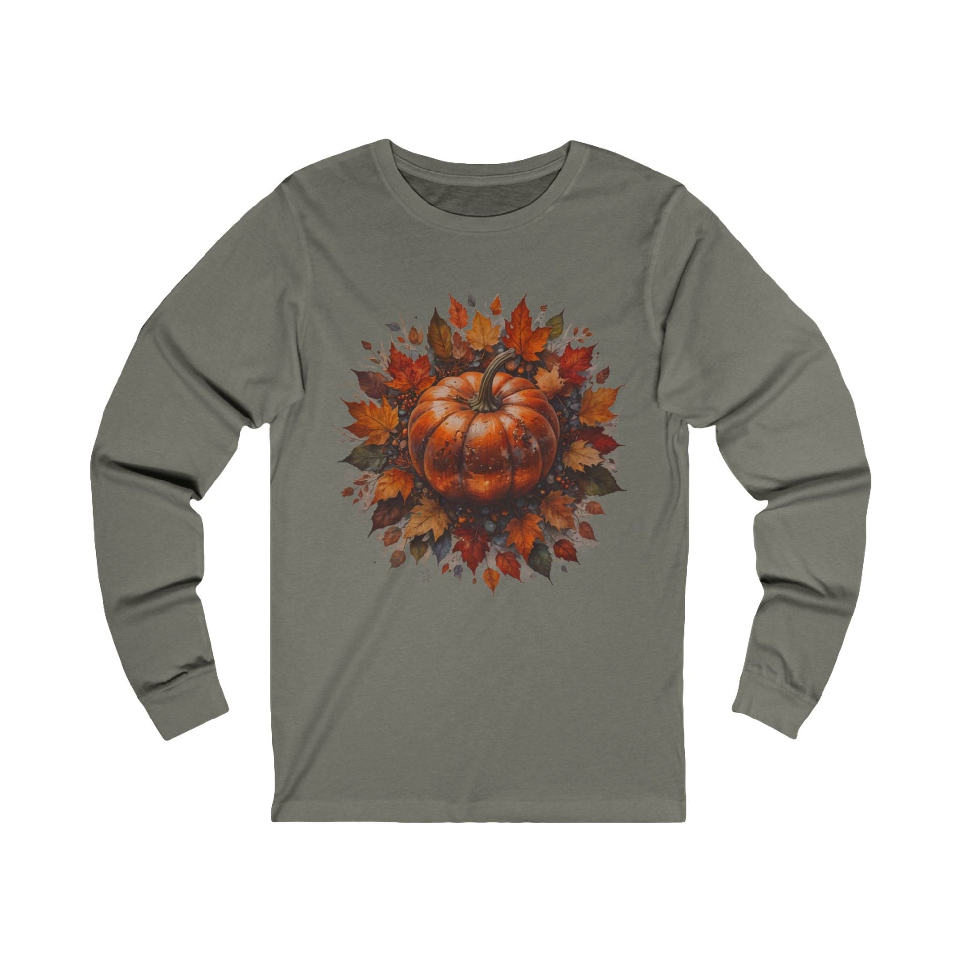 S / Grey TriBlend Pumpkin Foliage Unisex Jersey Long Sleeve Tee