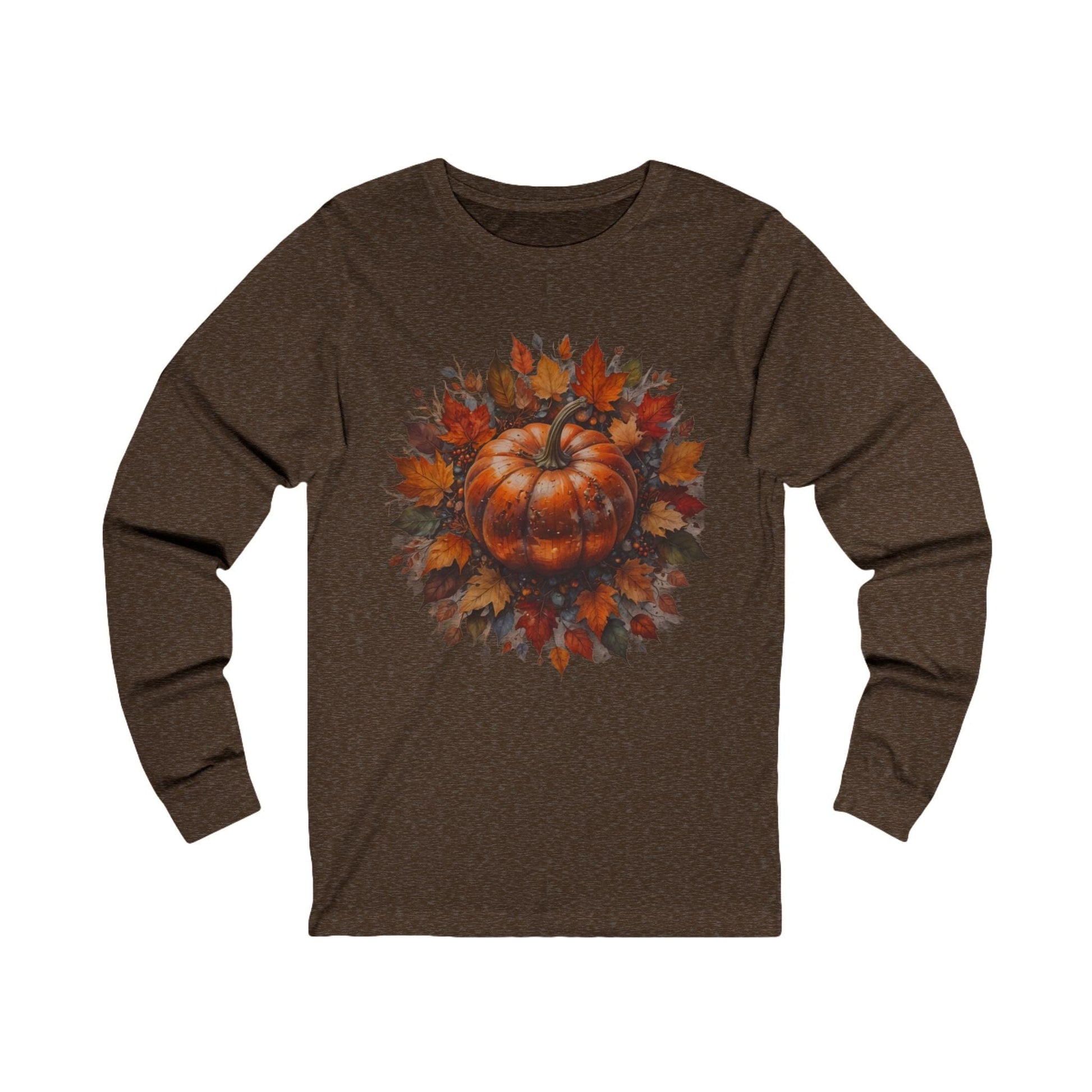 S / Heather Brown Pumpkin Foliage Unisex Jersey Long Sleeve Tee